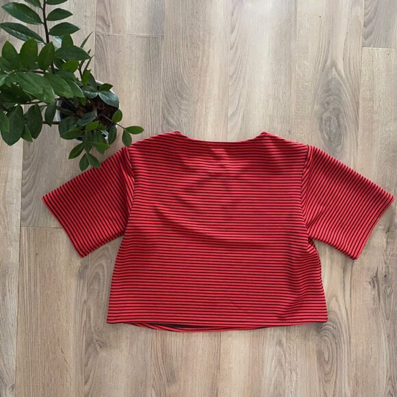 BCBGeneration Red Striped Cropped Shirt - Picture 9 of 12